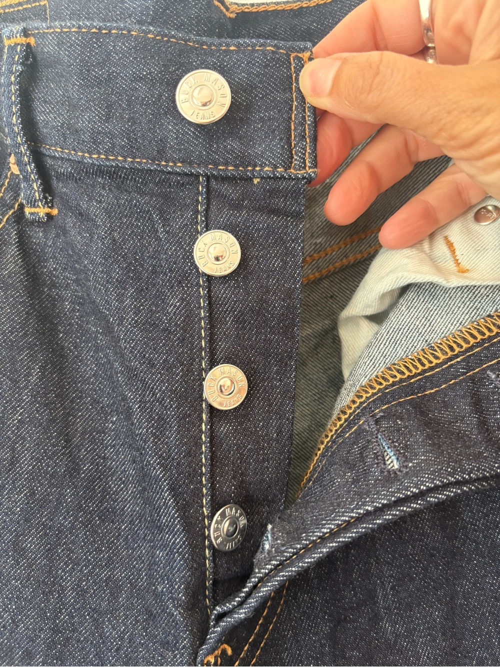 BUCK MASON RAW JAPANESE SELVEDGE FULL SADDLE JEAN 5 pockets Classic fit NEW - Picture 7 of 10